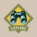 Vintage badge with classic metal binoculars Royalty Free Stock Photo